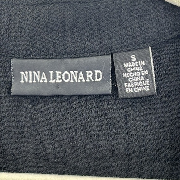 Nina Leonard Notched Neck Tunic Women’s Sz S Black Textured Polyester Knit - Picture 2 of 12